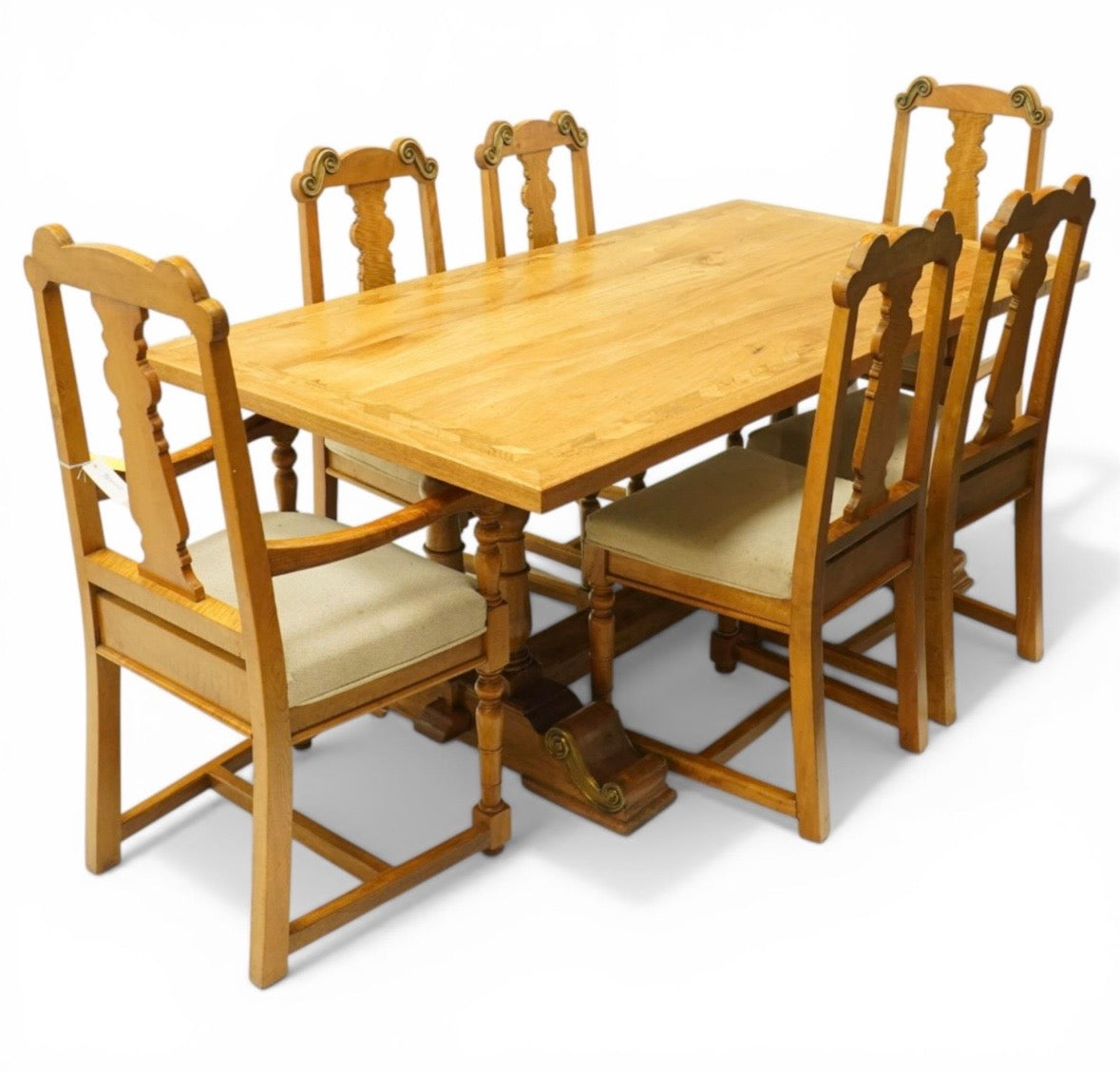 Luxury Quality mango wood dining suite, comprising a refectory dining table and 6 Chairs.