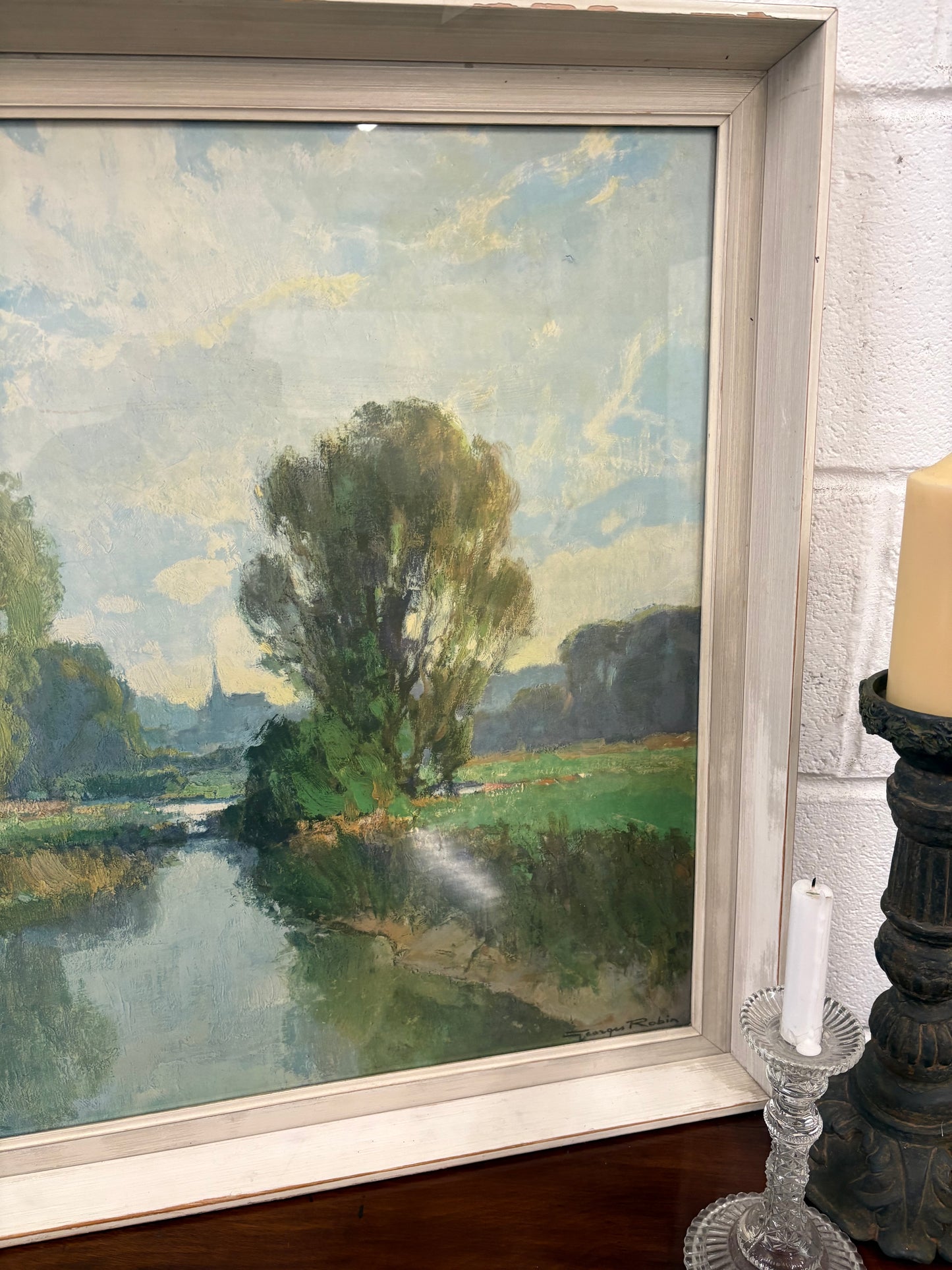 Large framed and glazed Vintage print river landscape scene 1950’s￼