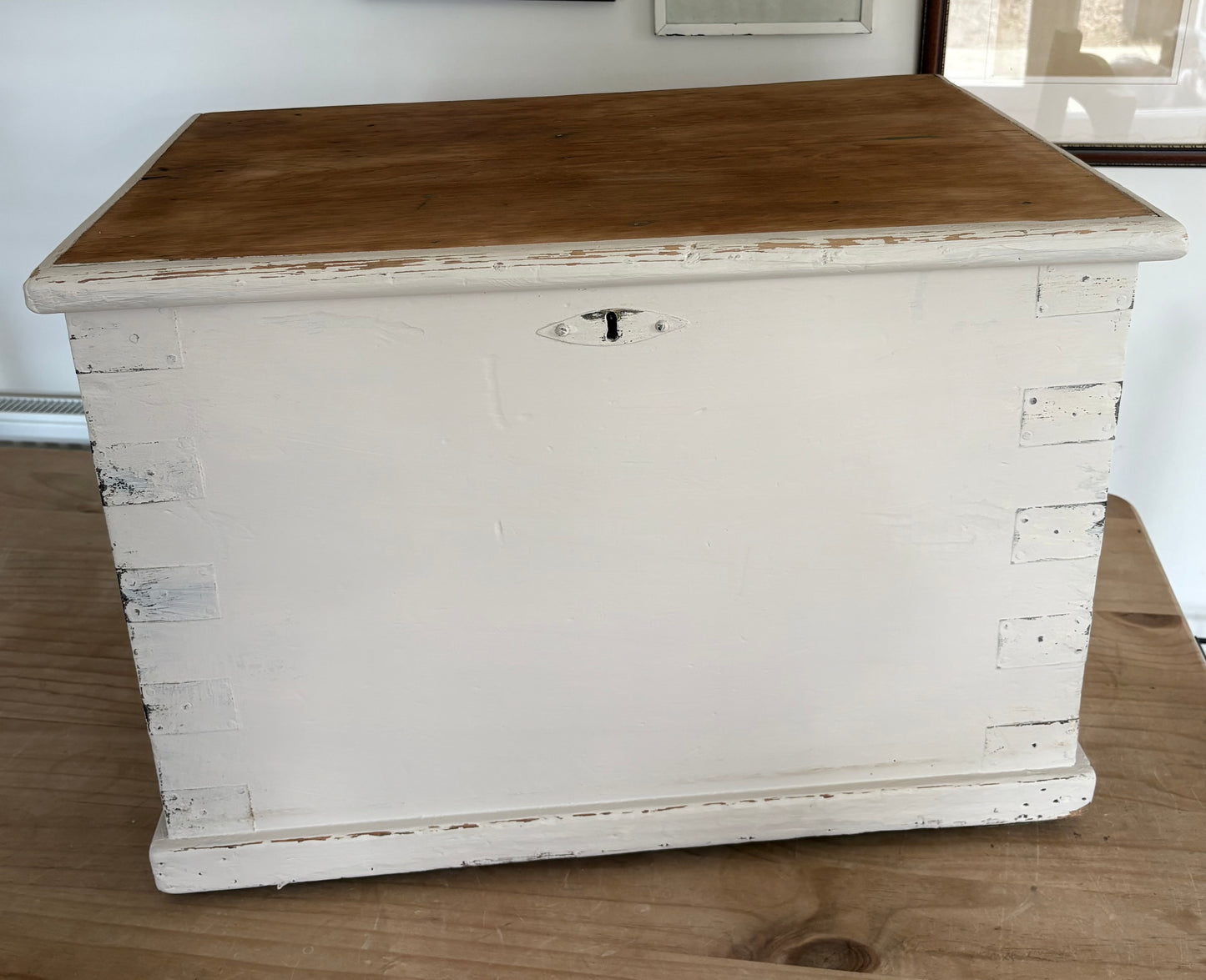 Old Victorian painted shabby pine blanket box / trunk / coffee table / storage chest