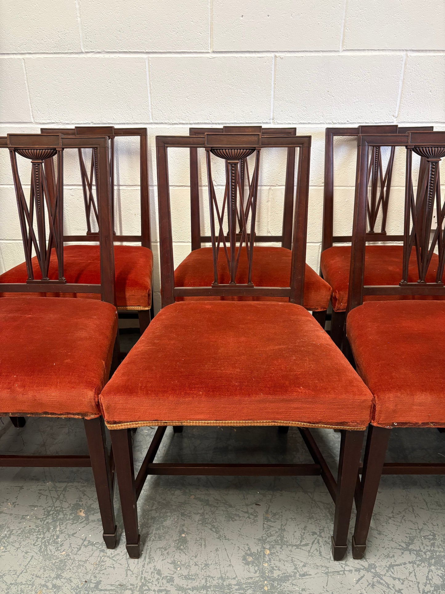 Set of Six 19th century Elegant mahogany dining chairs with Rust coloured seats