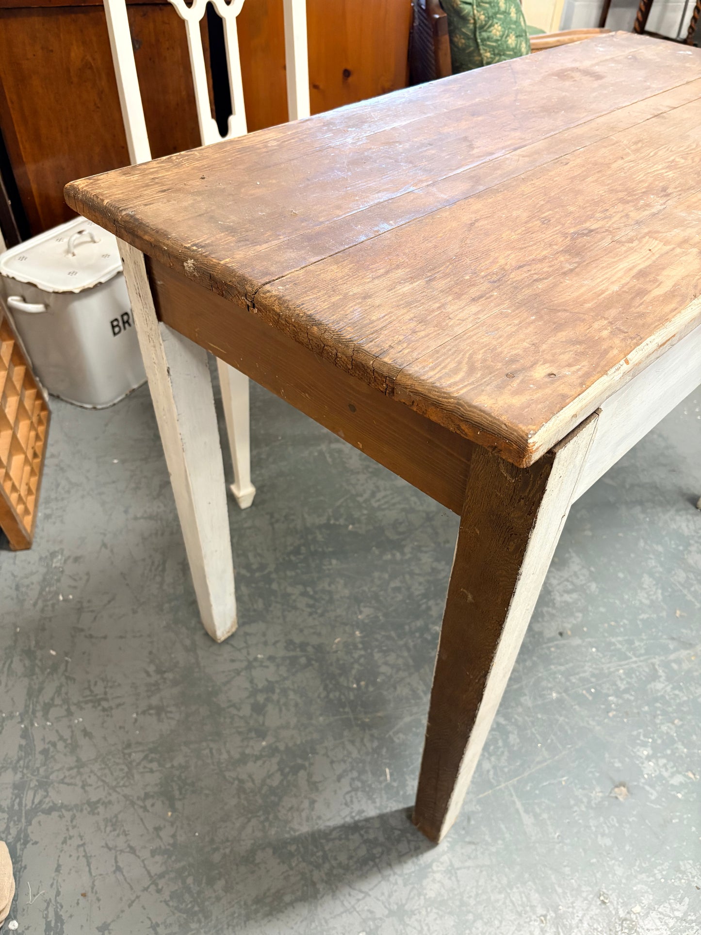 Victorian Pine Kitchen Table Single Drawer Solid Sturdy Shabby Painted
