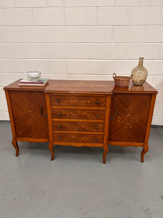 Beautifully shaped Vintage French sideboard with 4 drawers 2 cupboards