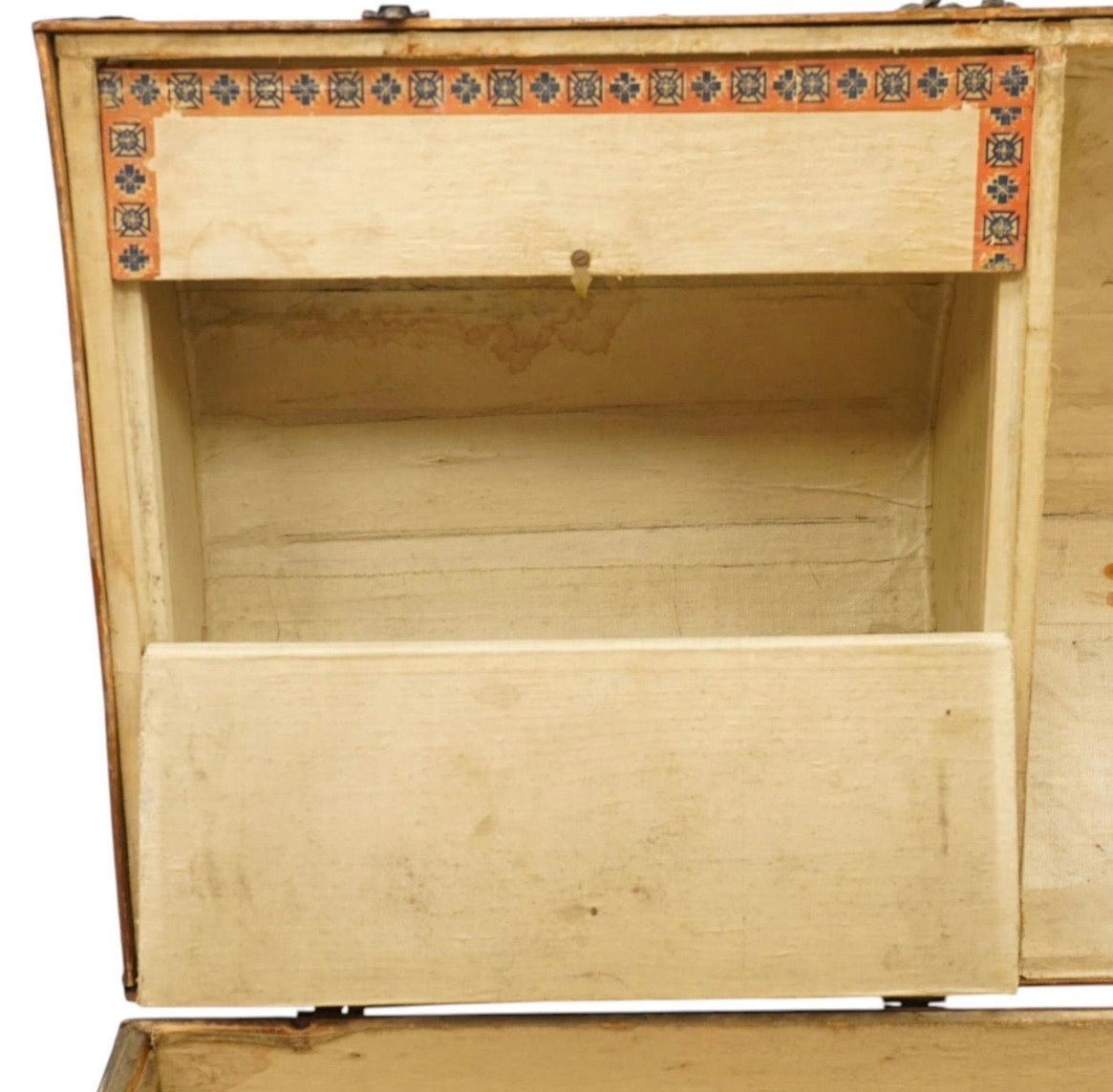 Antique 19th century pine and metal bound travelling trunk - Unique Storage ￼
