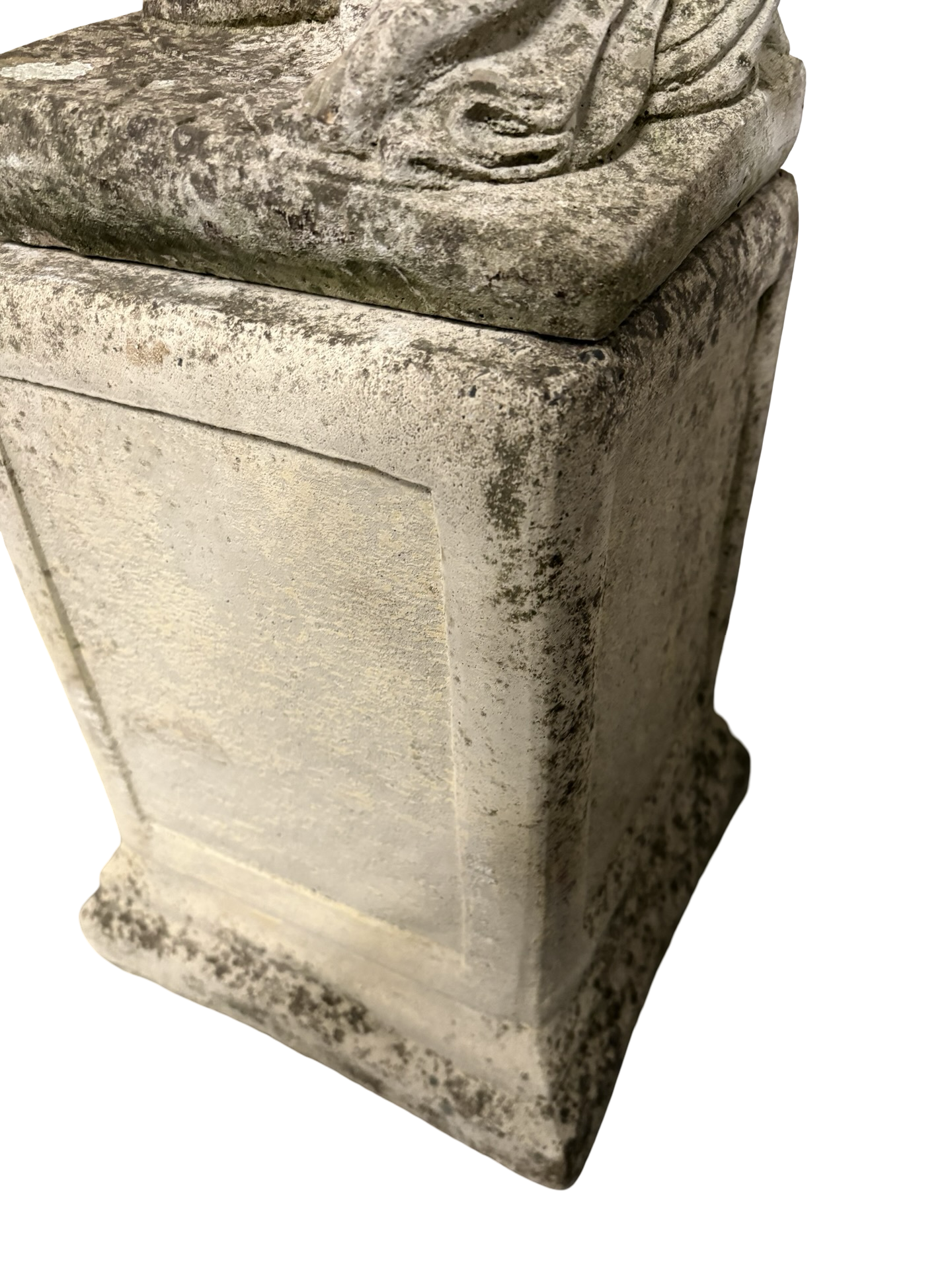 Weathered Antique Stone Shy Maiden Statue on pedestal