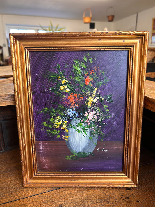 Italian Vintage Original Framed Floral Oil Painting signed