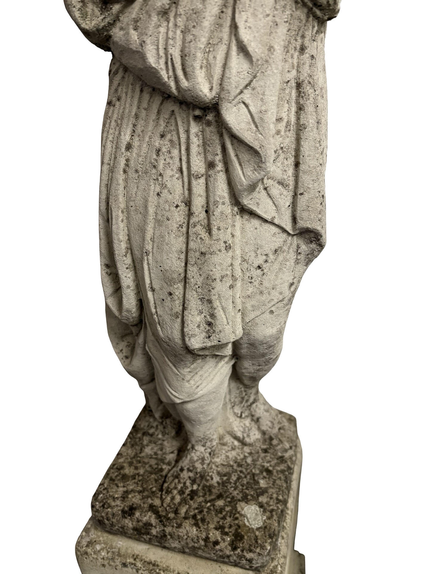 Weathered Antique Stone Shy Maiden Statue on pedestal