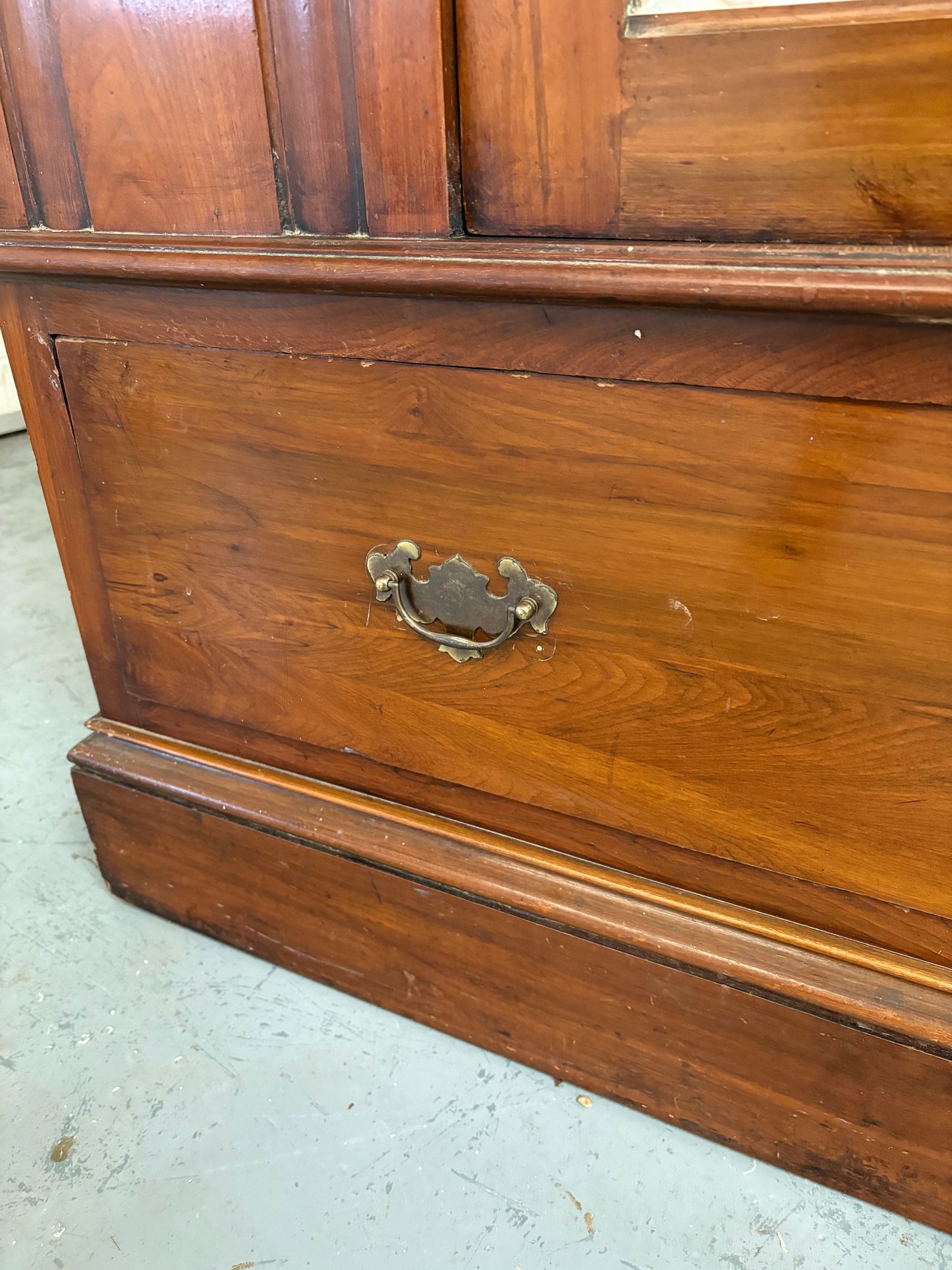 Antique Walnut Art Nouveau Wardrobe with mirror, drawer & key to lock