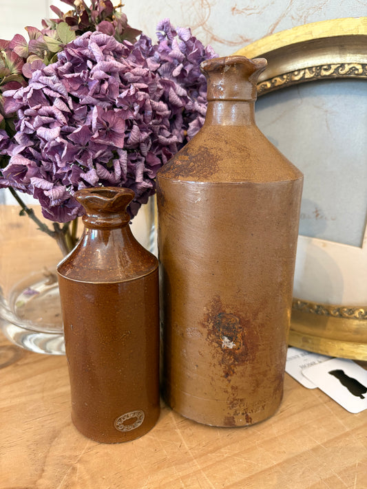 2 Vintage stoneware Bourne Denby Antique Ink Pourer Bottles