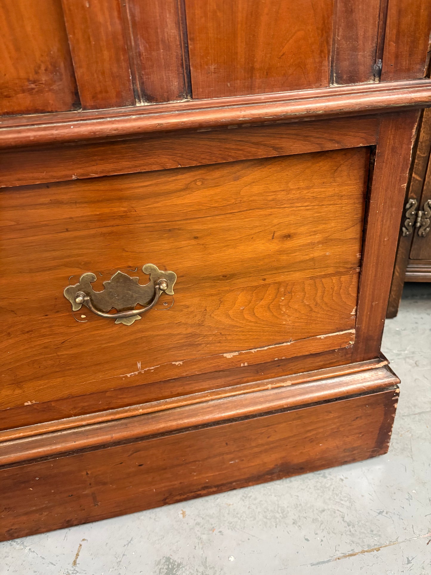 Antique Walnut Art Nouveau Wardrobe with mirror, drawer & key to lock