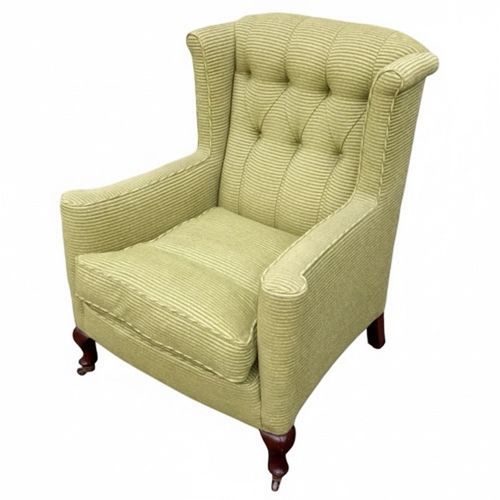 Antique Soft Green Wingback Upright Armchair on Castors & Cabriole legs UK Delivery