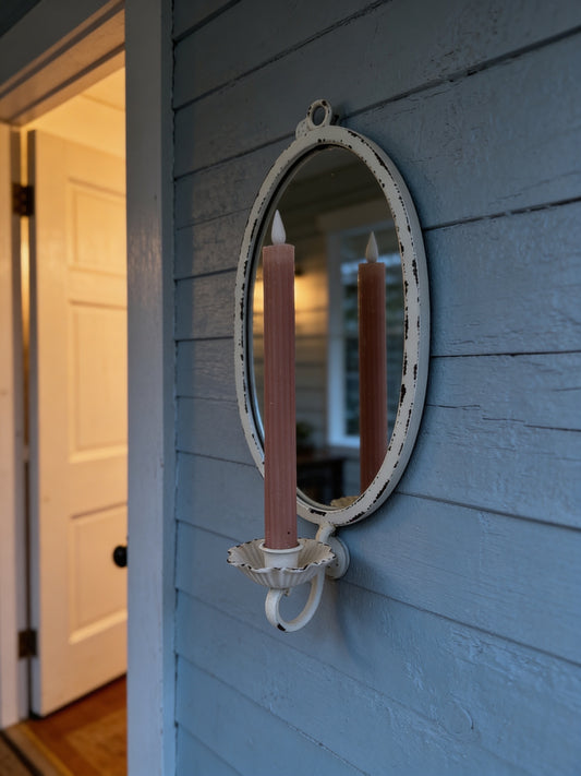 Decorative Wall Candle sconce with mirror in Aged Antique White