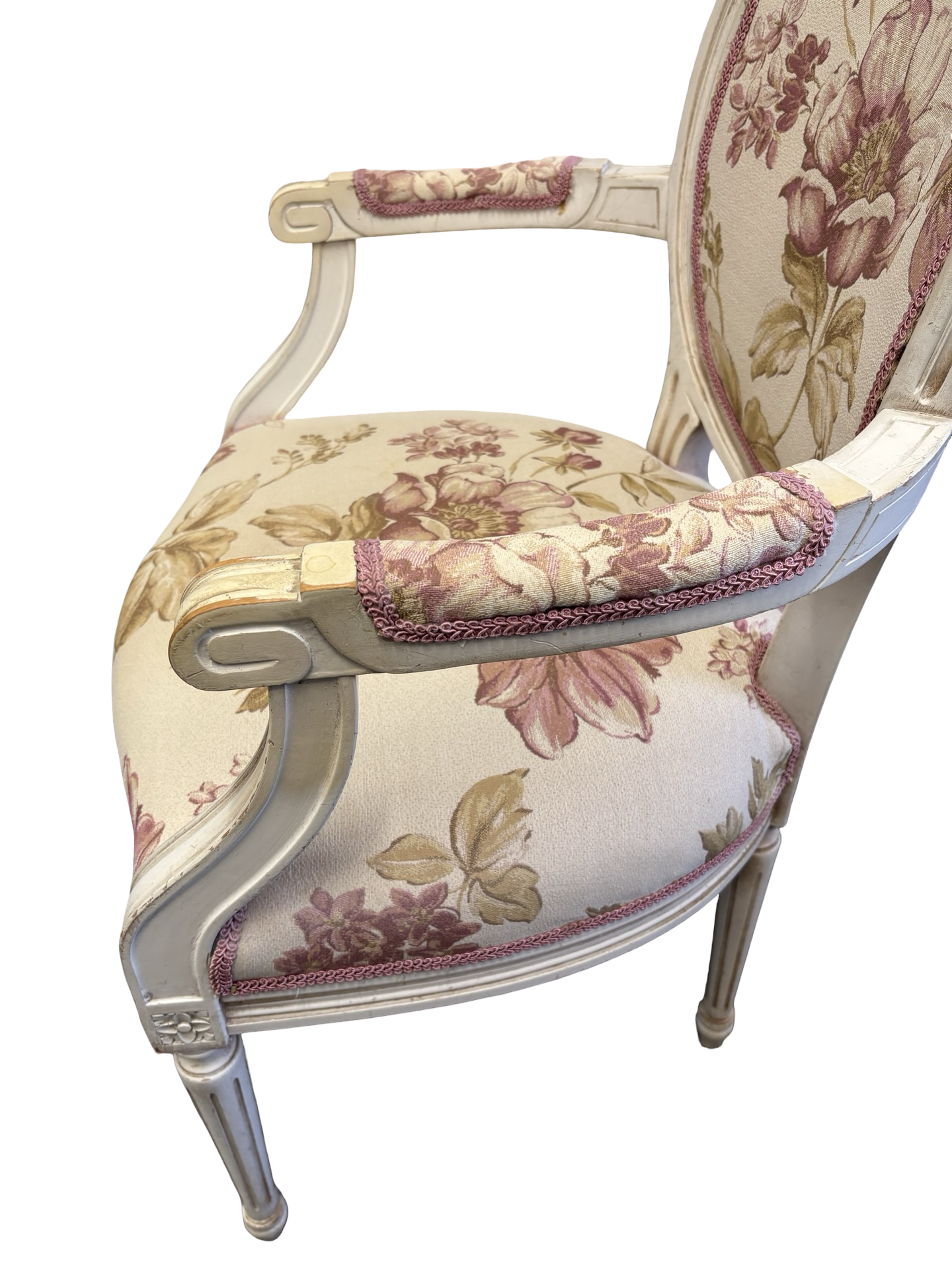 Oval back French Louis Style white painted vintage floral bedroom chair