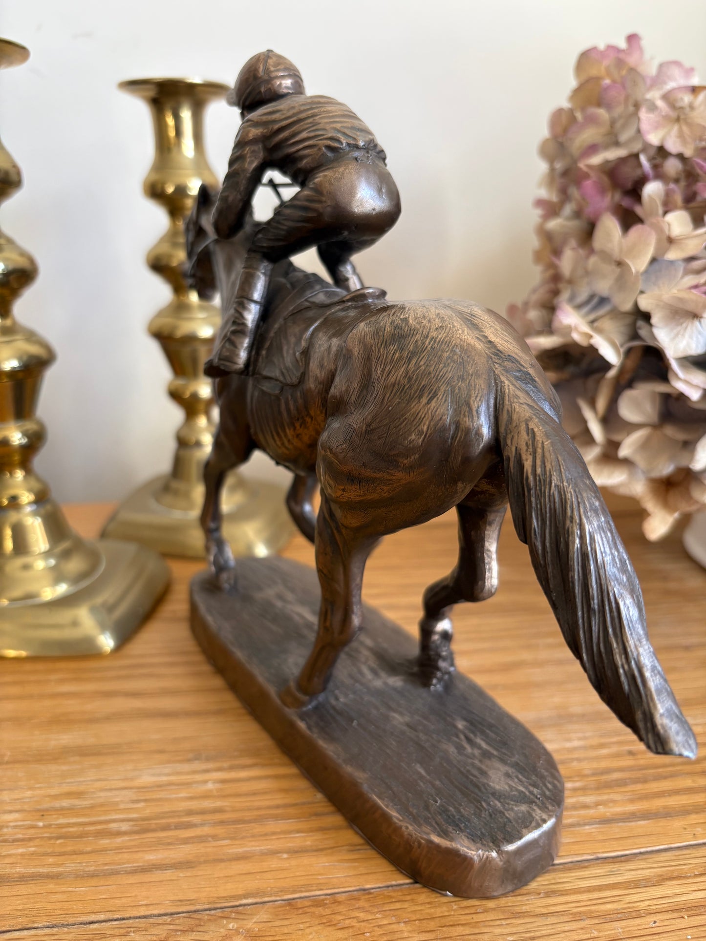 Horse and Jockey Resin Bronzed Figure by J Skeating Equine Racing