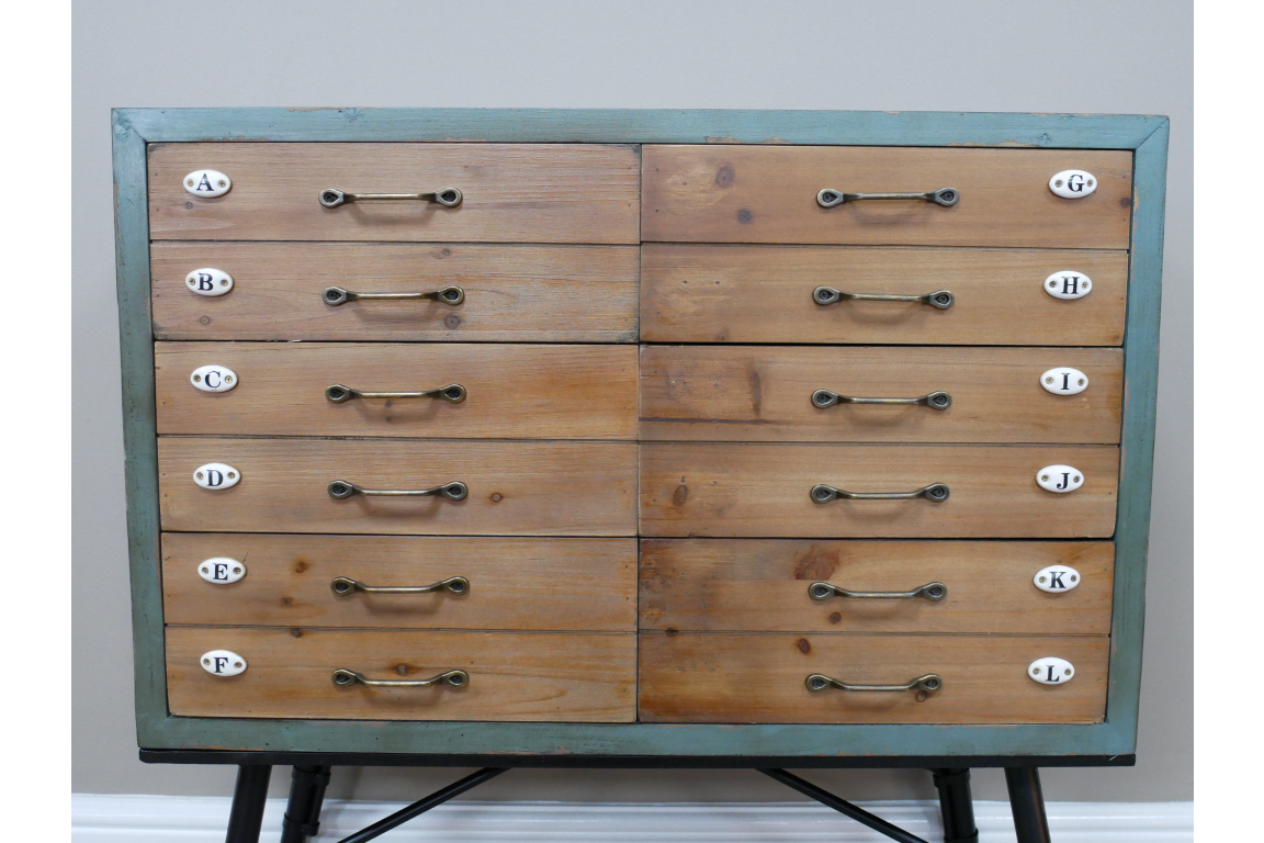 Retro styled chest of 6 drawers part painted Aqua & natural wood finish