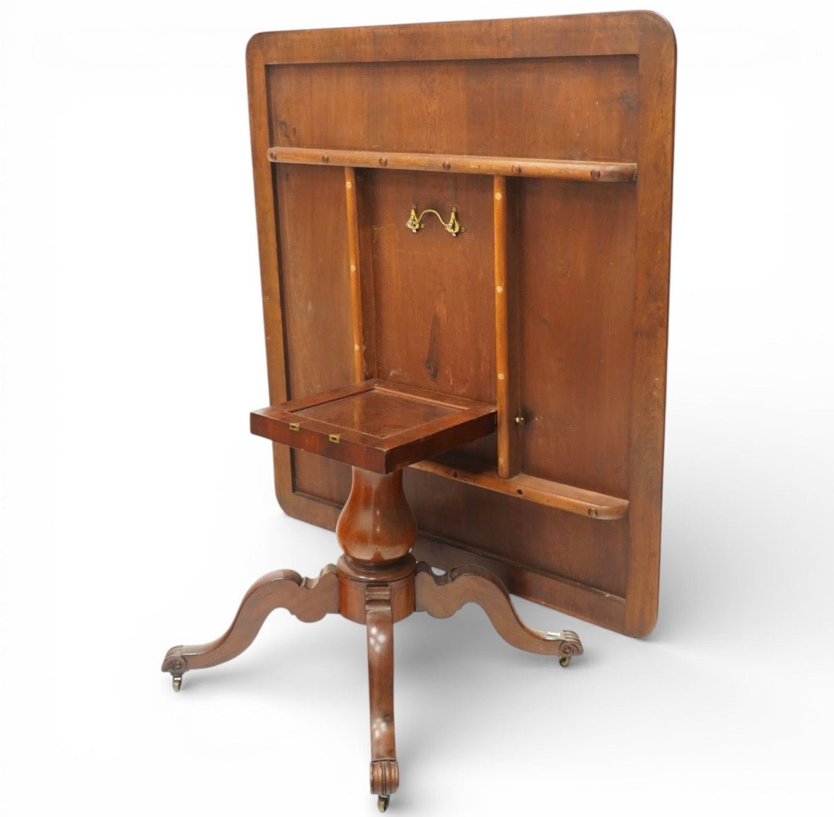 Victorian mahogany centre or dining table, rectangular top with folding action Seats 4