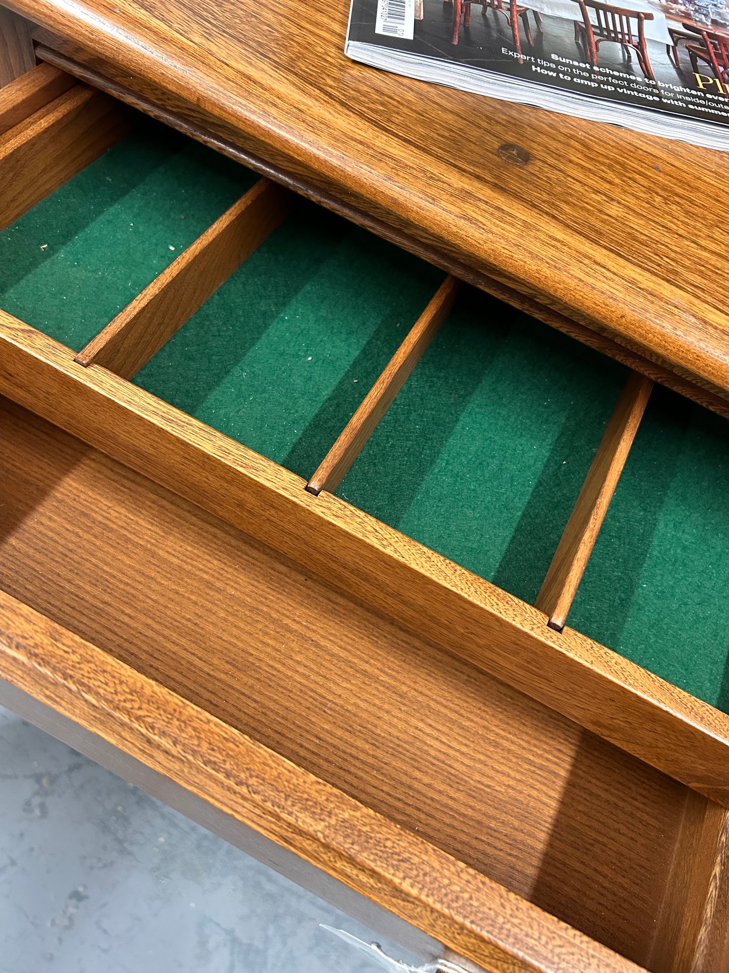 A vintage ERCOL Teak dresser two drawers cupboards plate rack kitchen storage