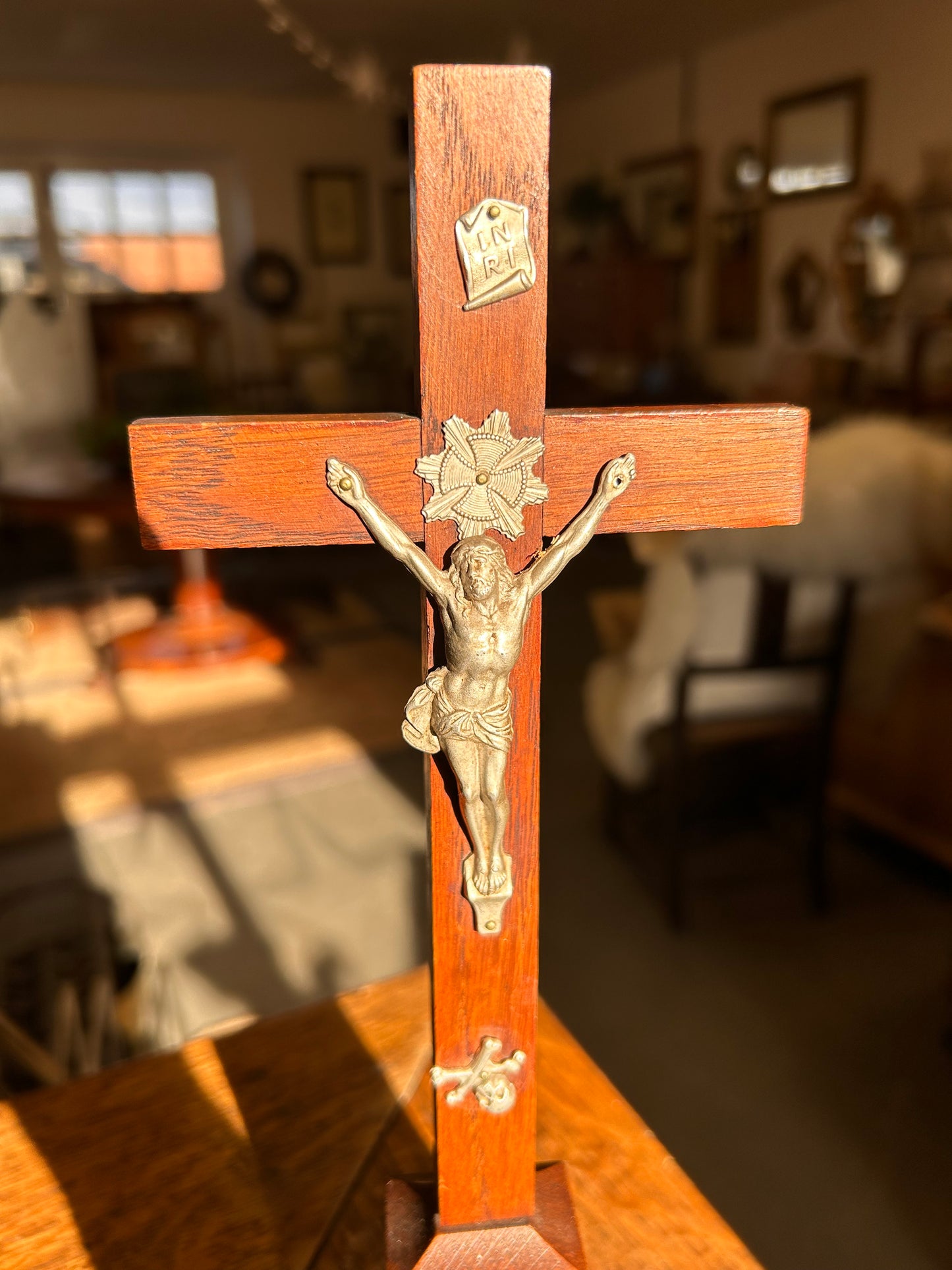 Antique crucifix cross with metal Jesus Christ figure