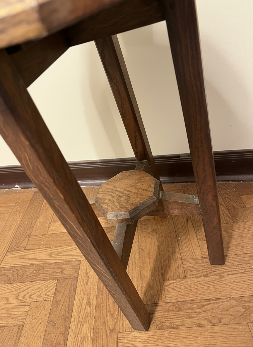 Heavy Art Deco occasional table with square legs and undertier
