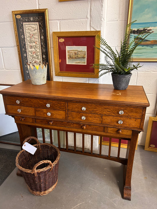 Antique Custom made Edwardian Opticians cabinet multi drawer with glass handles