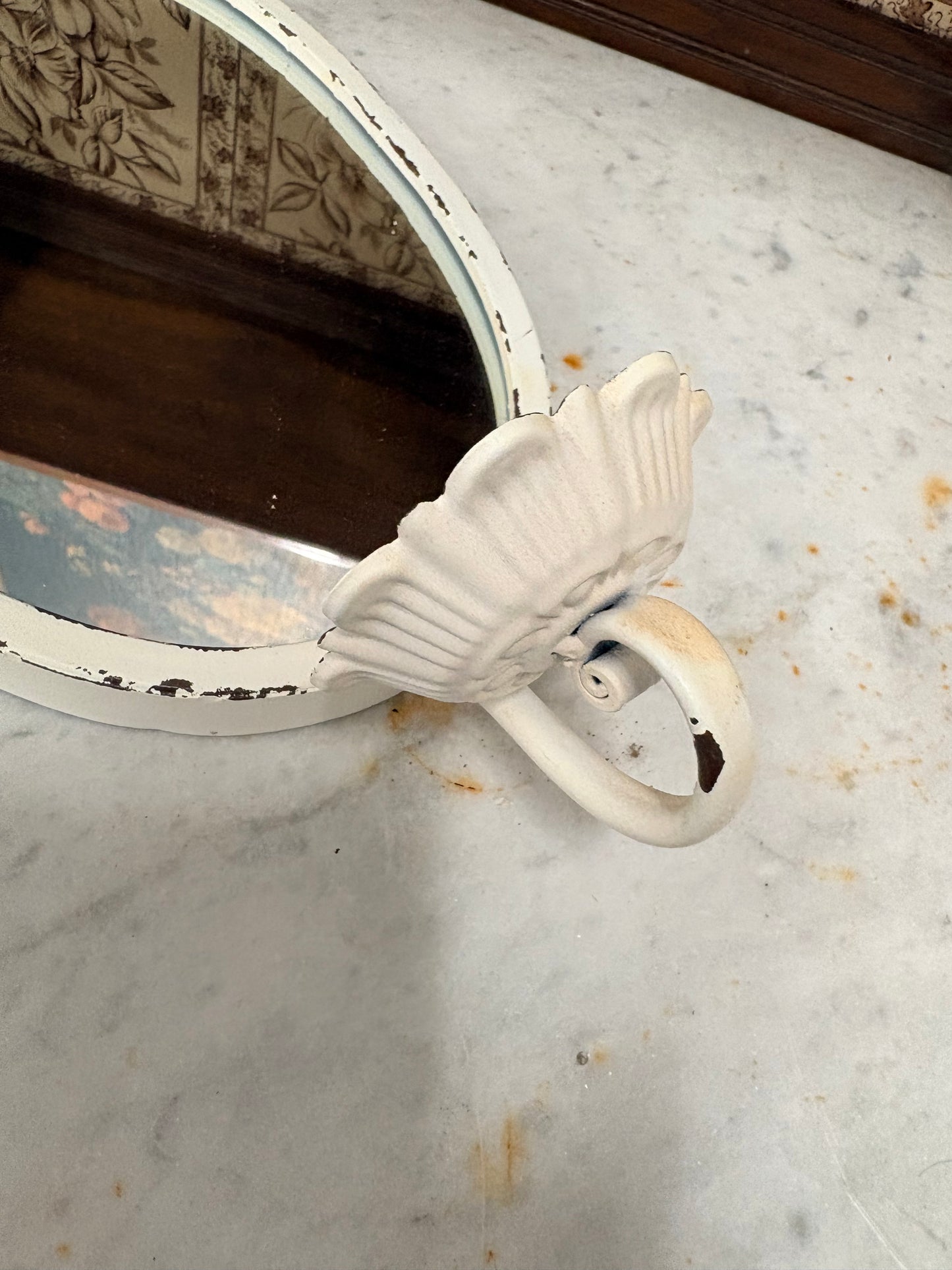 Decorative Wall Candle sconce with mirror in Aged Antique White