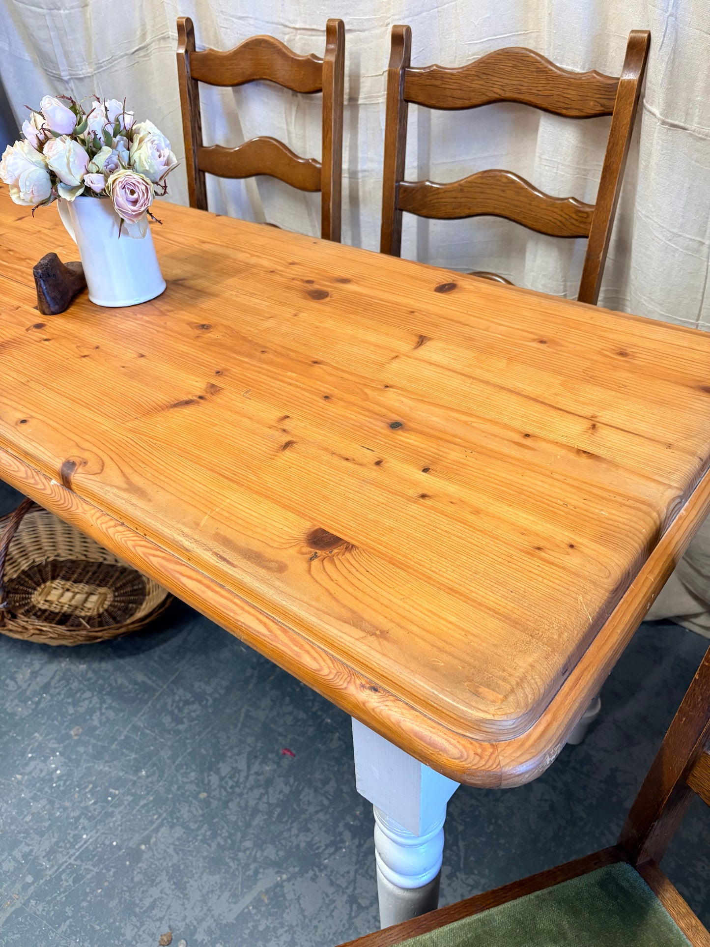 Vintage Victorian style part painted pine farmhouse kitchen dining table