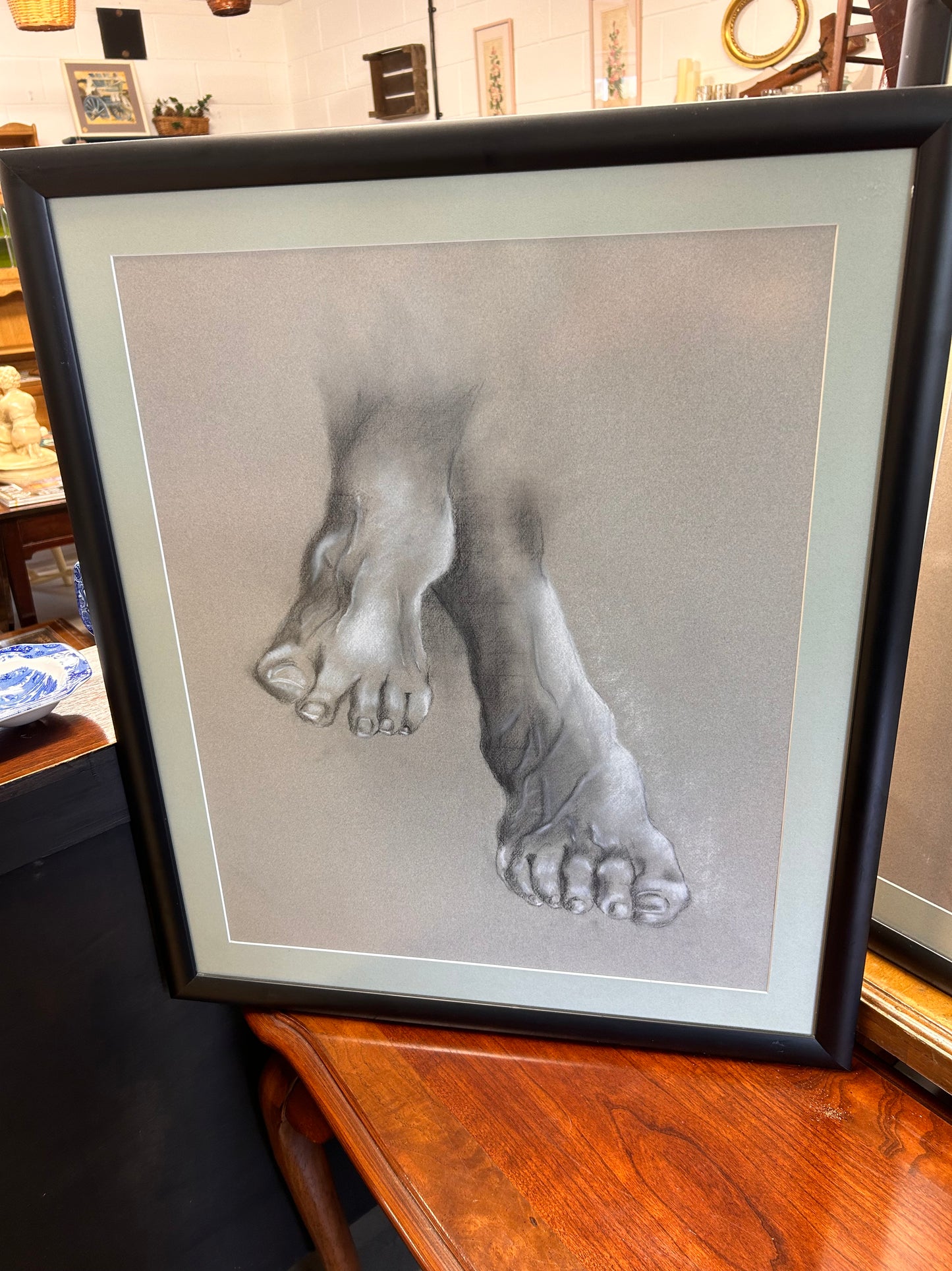 A Pair of large Pencil and Pastel drawn studies of feet Framed Glazed Art