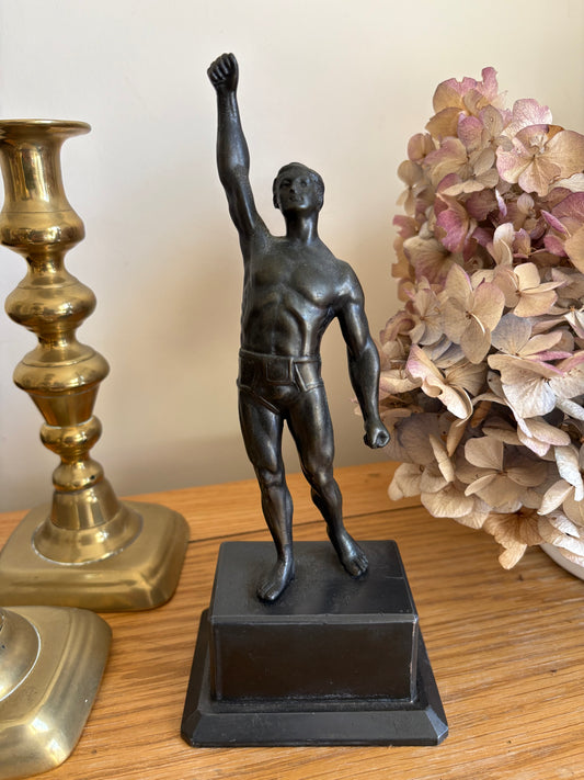 Antique metal spelter Olympic figure athlete statue Victorious