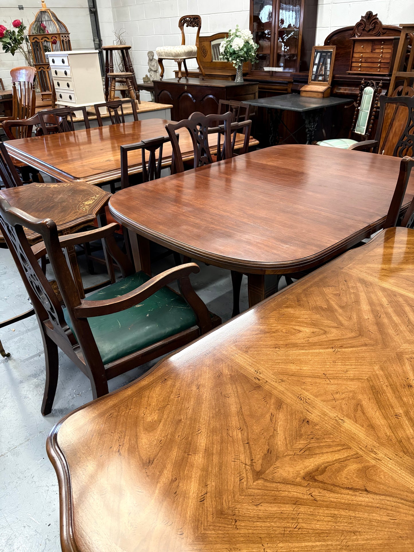 Edward VII Antique Mahogany Inlaid Dining Table and 4 Chairs