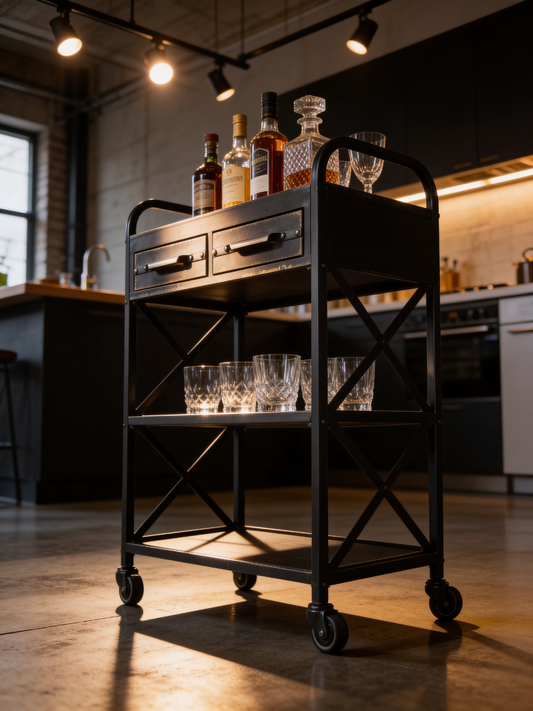Dark Grey Metal Industrial Storage Trolley shelf unit on wheels kitchen utility bathroom
