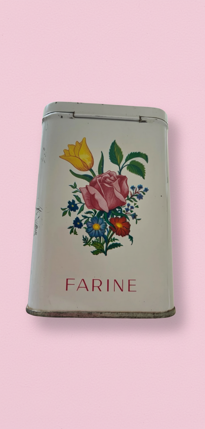 Set of 5 French Metal Storage Cannisters Floral Design 1920’s