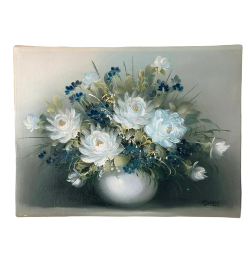 Pretty Vintage Floral Oil Painting of White Flowers Unframed