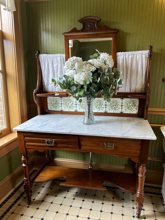 Edwardian washstand with mirror marble top tiled back great condition Hall bathroom console