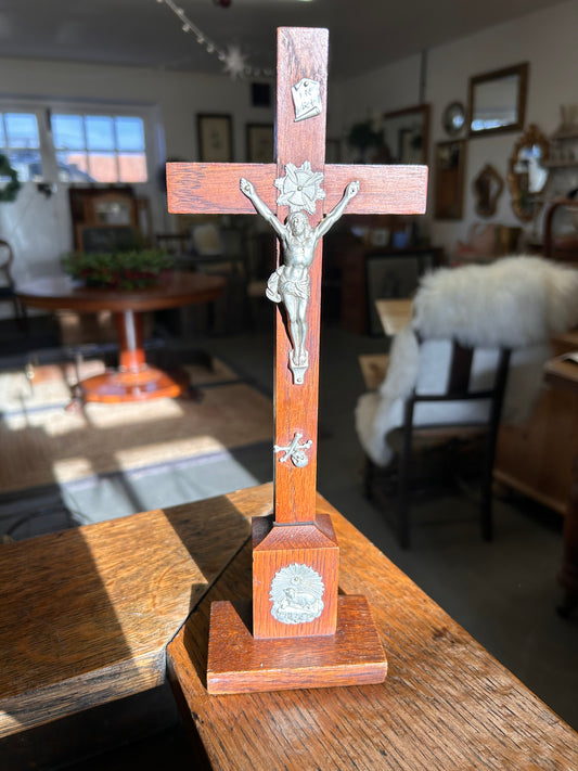 Antique crucifix cross with metal Jesus Christ figure