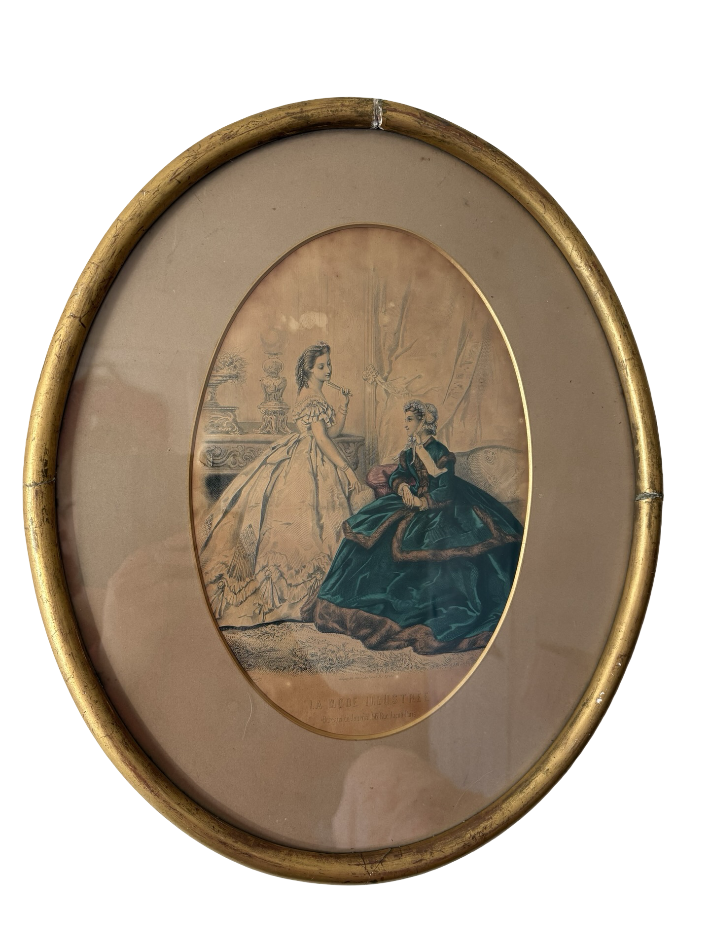 Oval Victorian French Le Mode Illustrate Framed Fashion Print