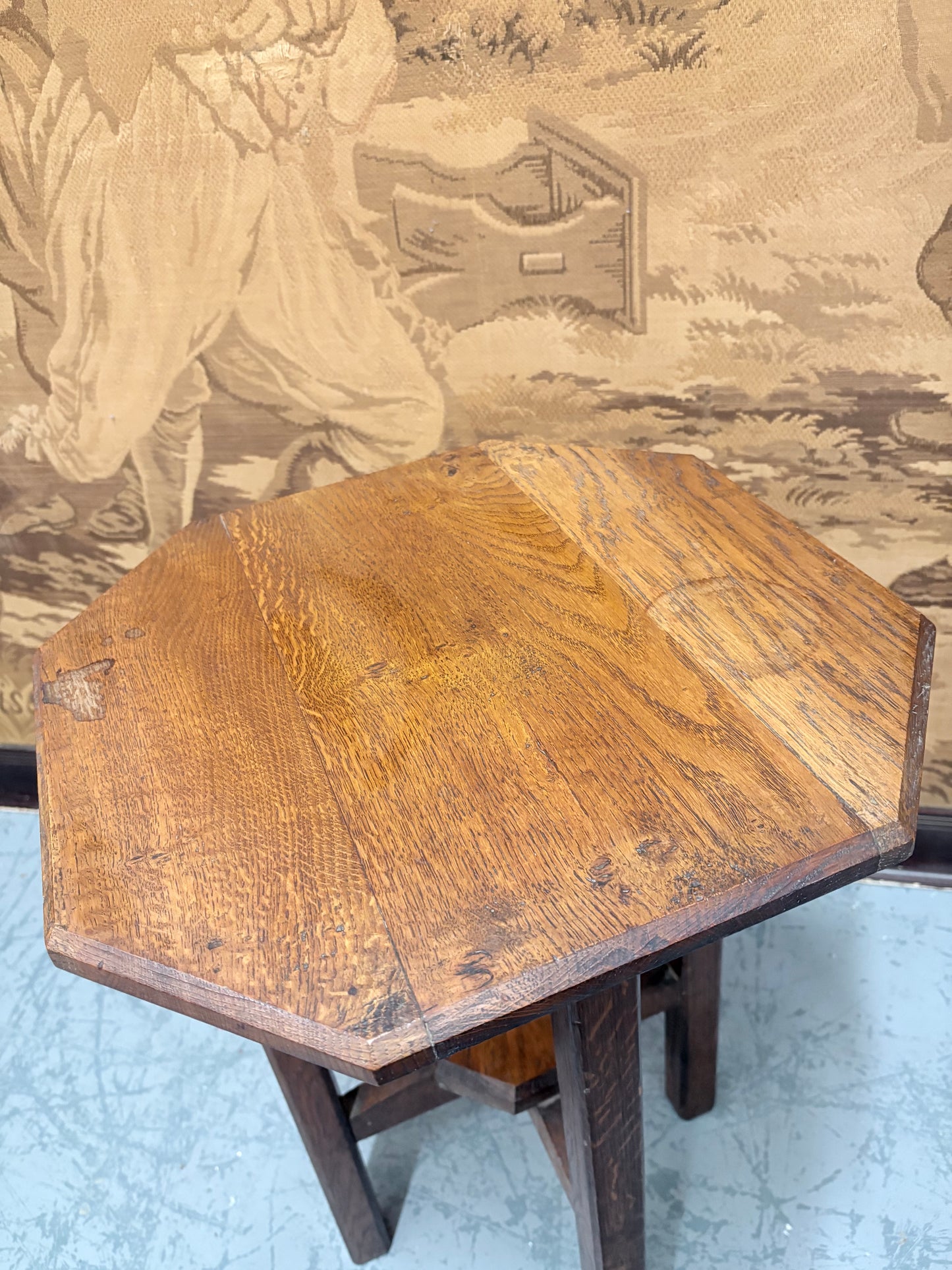 Heavy Art Deco occasional table with square legs and undertier
