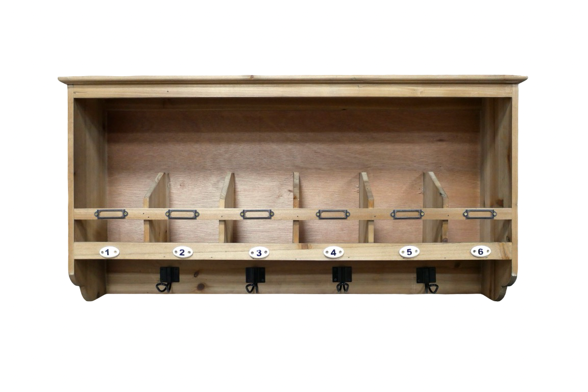 Rustic wooden wall shelf unit with hooks & Storage kitchen hall utility