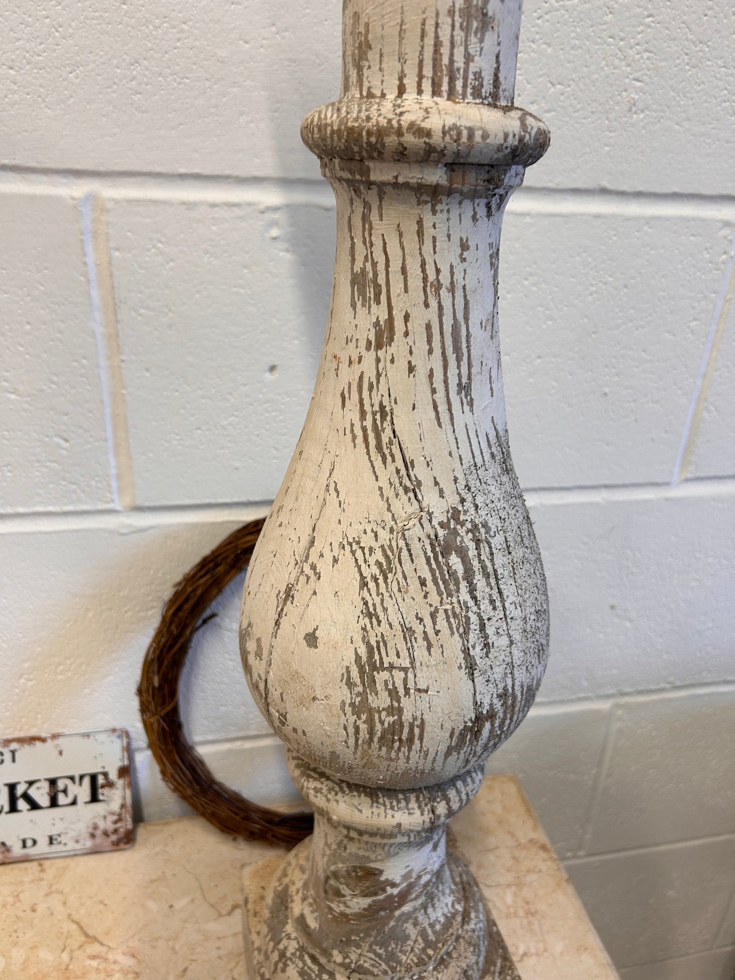 White Shabby French 19thC Salvaged balistrail original paint repurposed candle stand