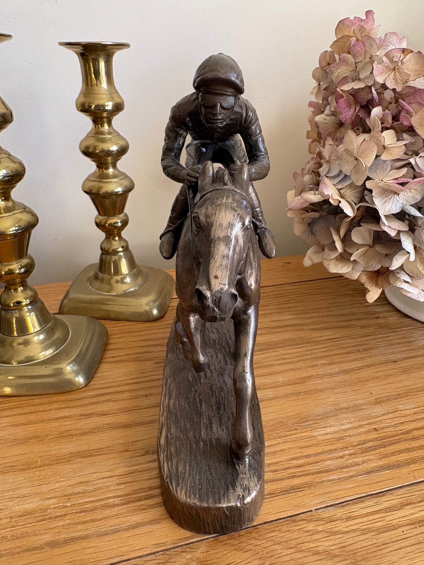 Horse and Jockey Resin Bronzed Figure by J Skeating Equine Racing