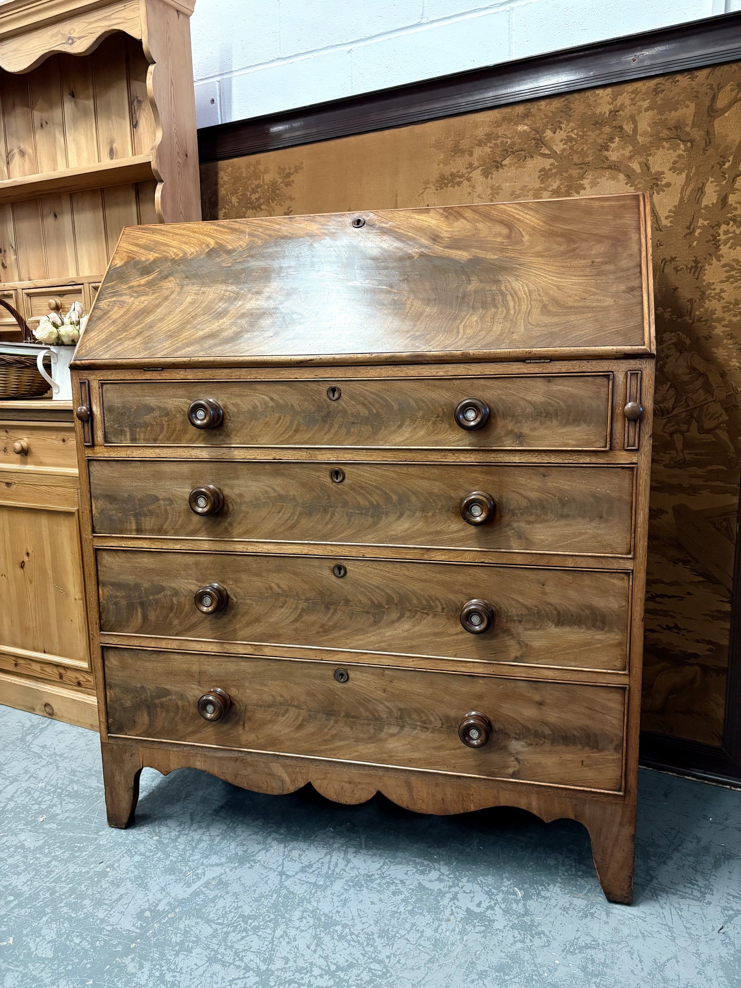 Large 19th Century Fold down Mahogany bureau writing desk drawers UK Delivery