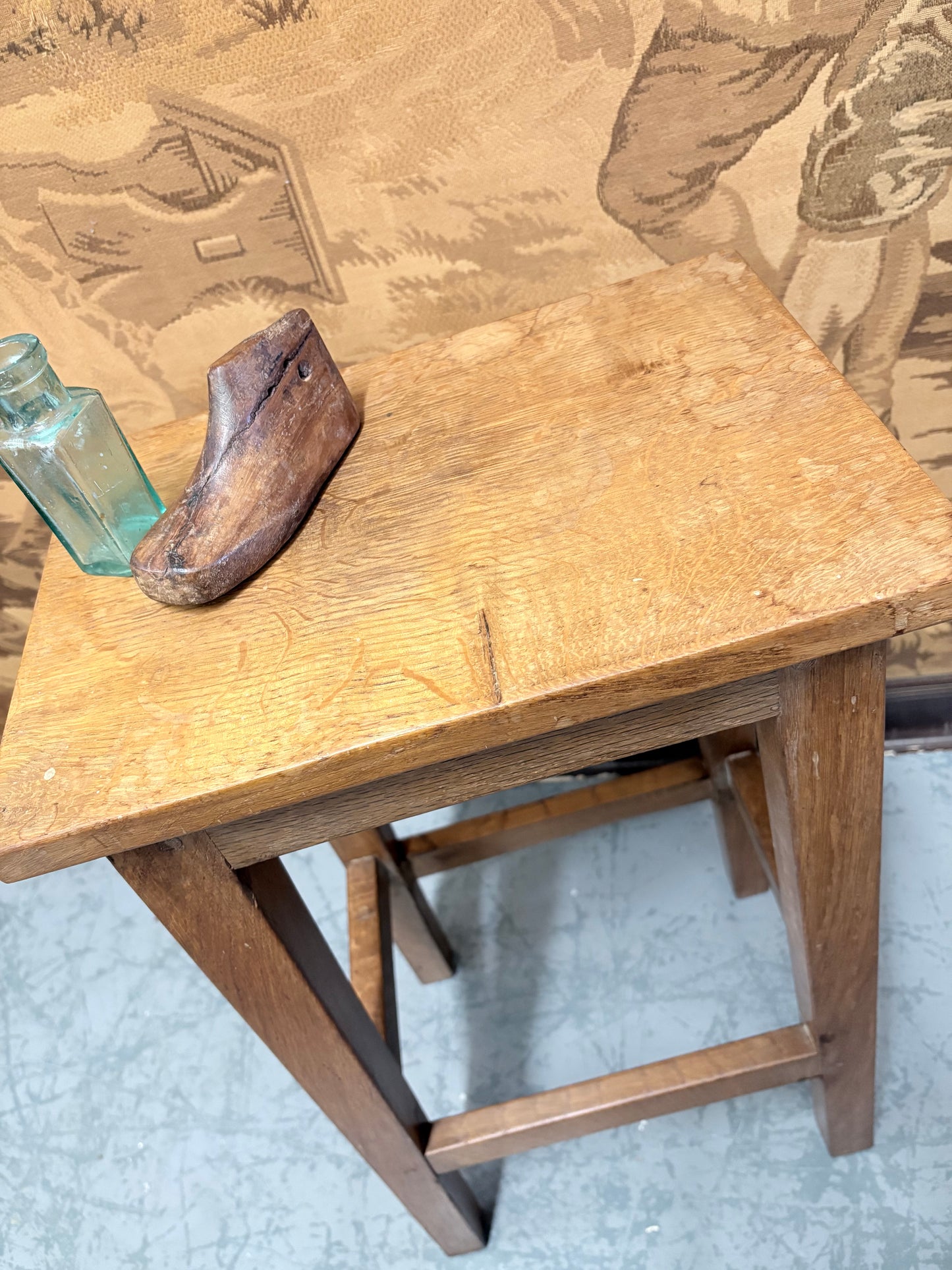 1960’s Wilf “Squirrelman” Hutchinson Solid oak stool with Provenance English Craftsman piece