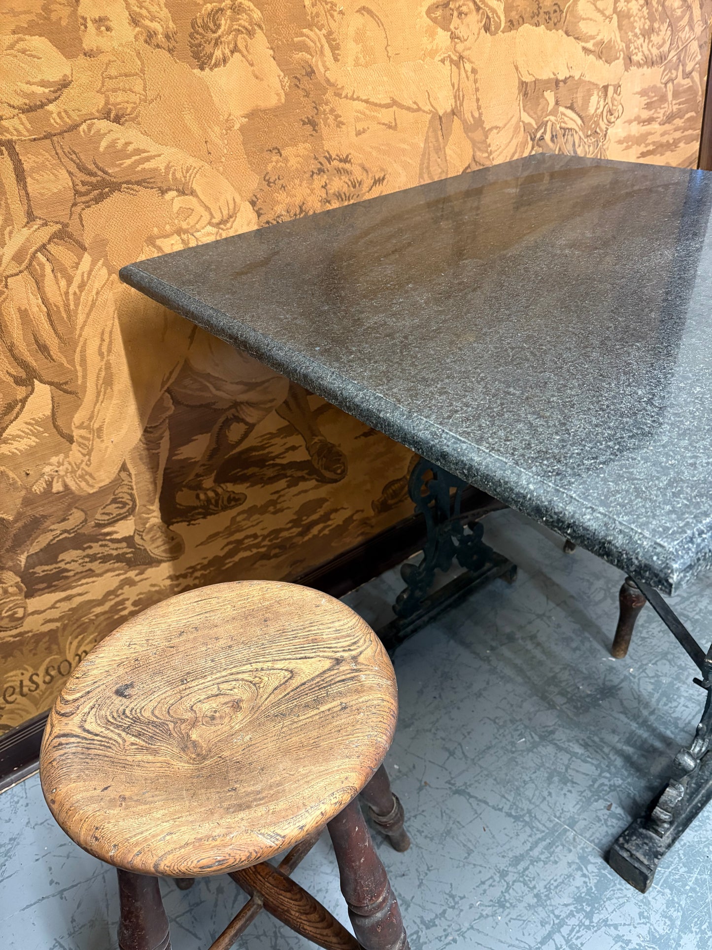 Grey Granite and Antique cast iron base Square indoor outdoor table