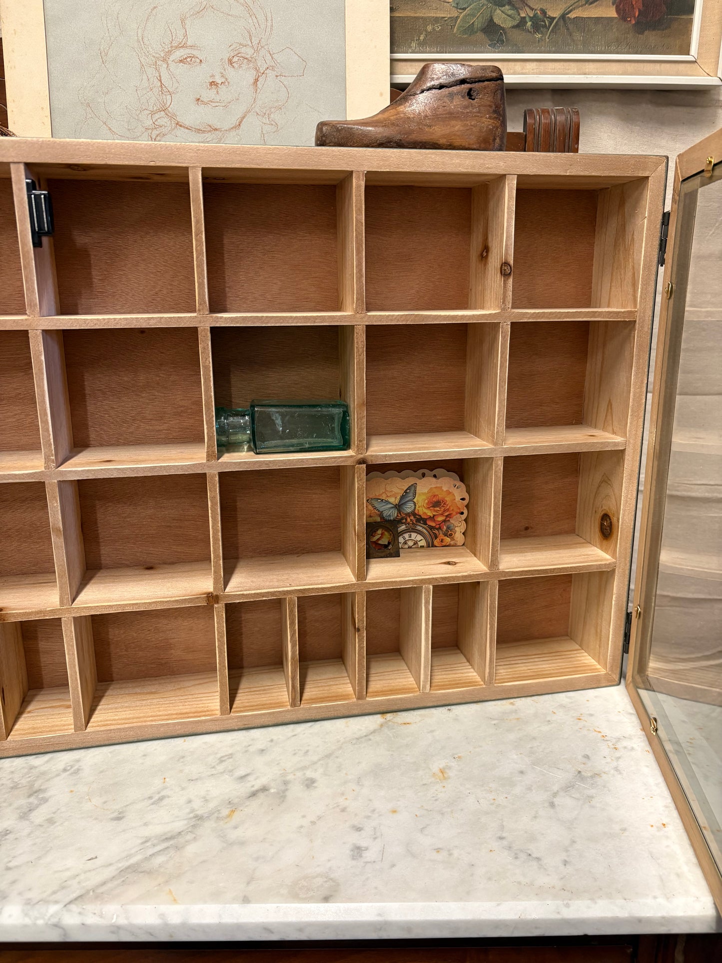 Aqua shabby Pigeon hole type Wall Unit - printer tray style storage