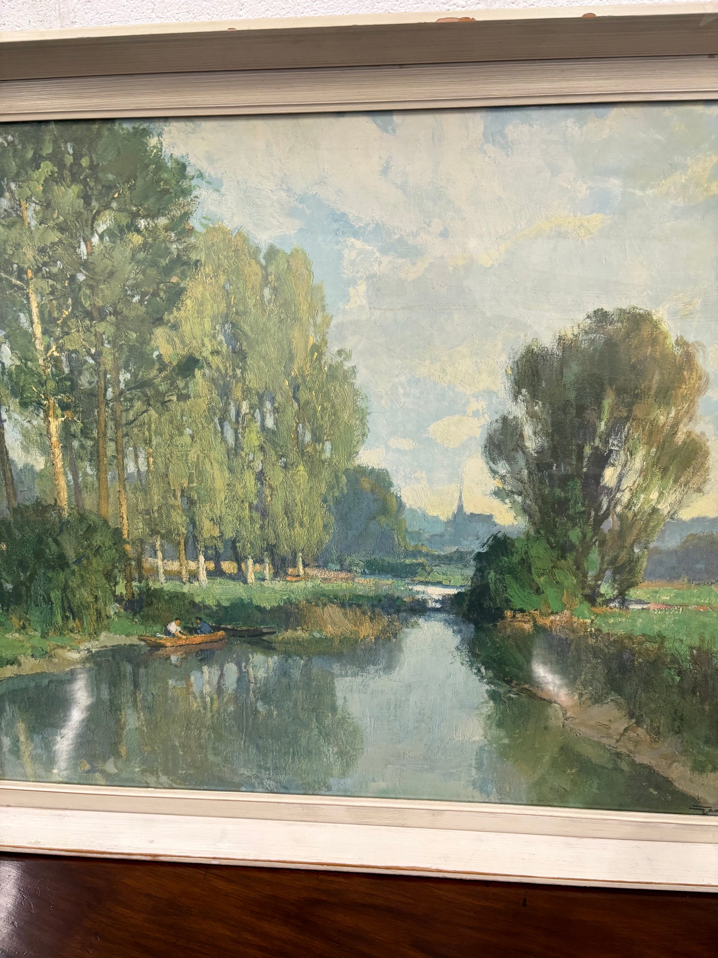 Large framed and glazed Vintage print river landscape scene 1950’s￼