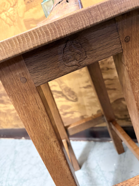 1960’s Wilf “Squirrelman” Hutchinson Solid oak stool with Provenance English Craftsman piece