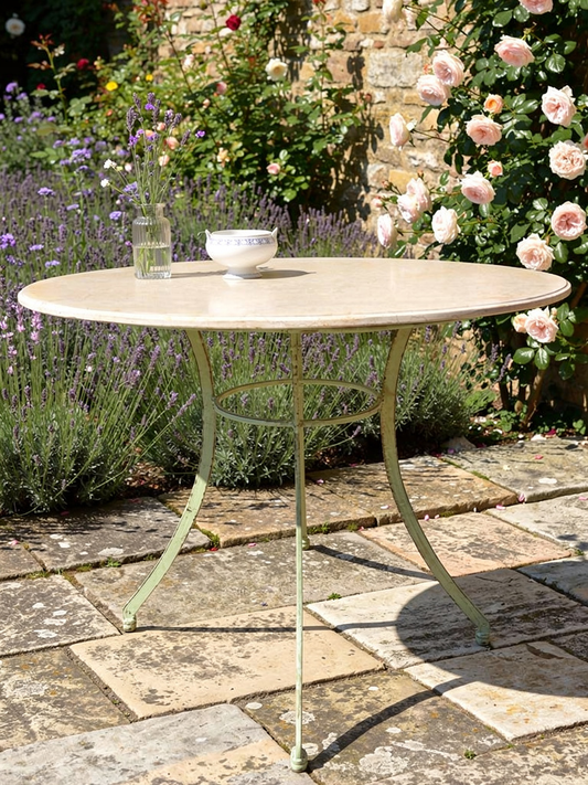 Vintage French Farmhouse marble topped iron based table indoor outdoor