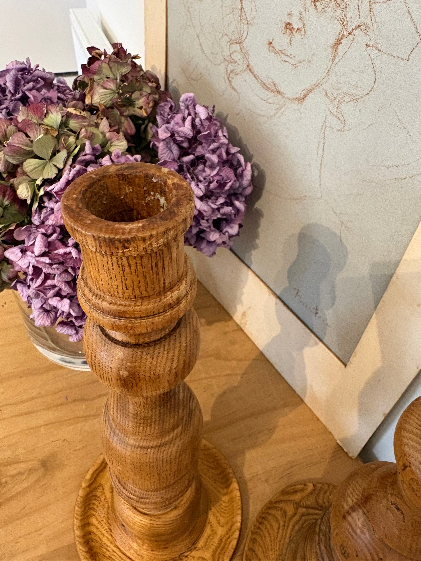 Pair of Vintage Wood Turned candlestick holders