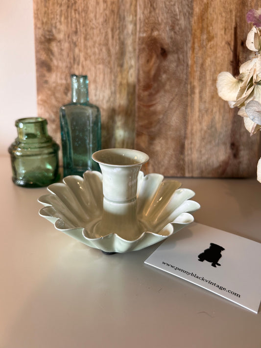 A Vintage Style Green Enamel Candle stick holders