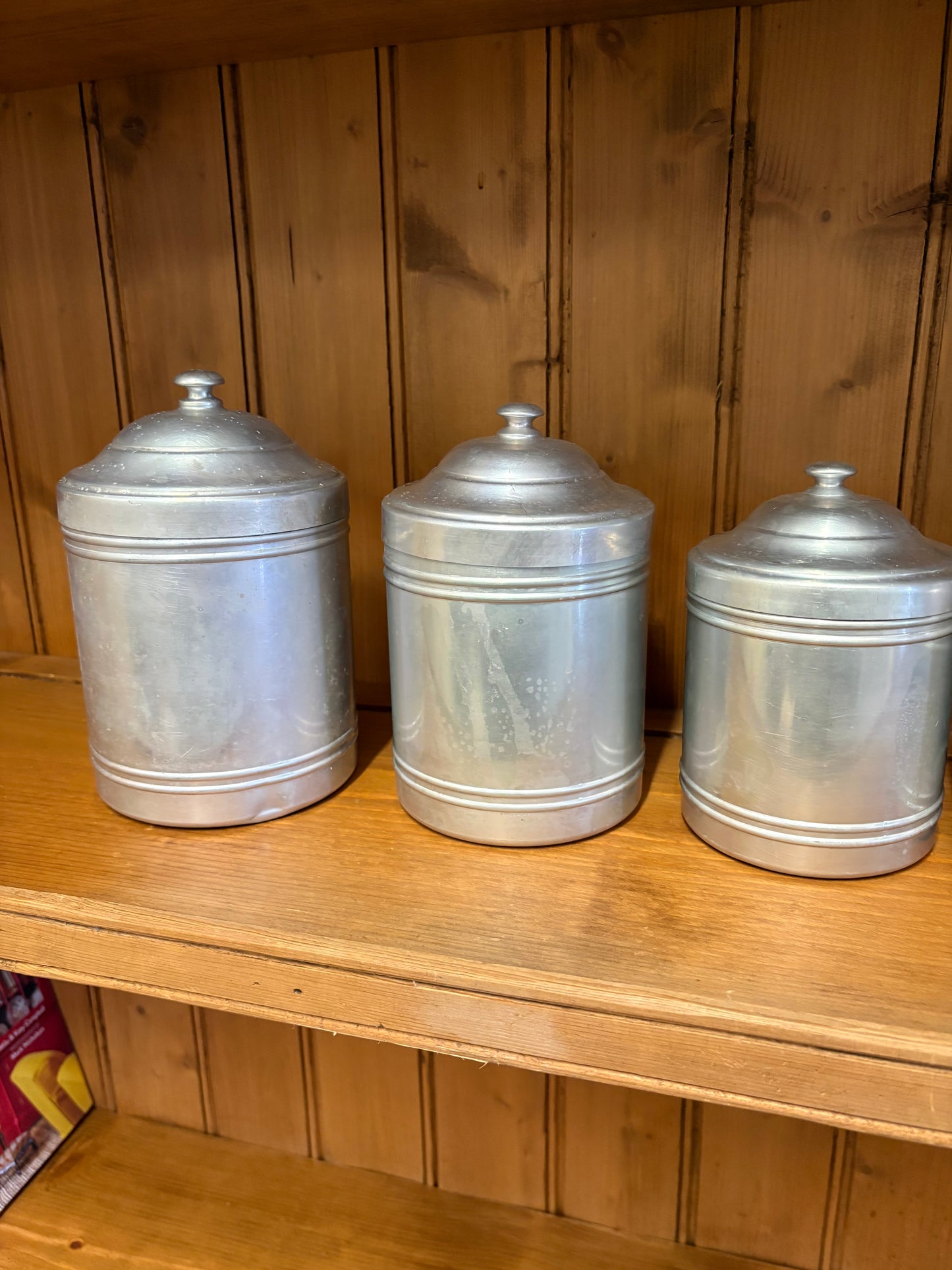 Set of six Vintage French metal Kitchen storage food canisters