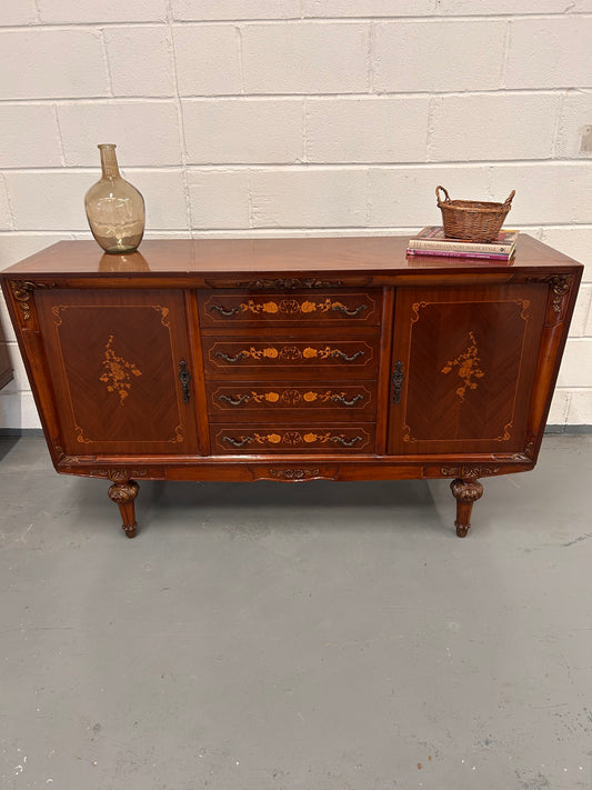 A Vintage French Inlaid sideboard with 4 drawers and 2 cupboards