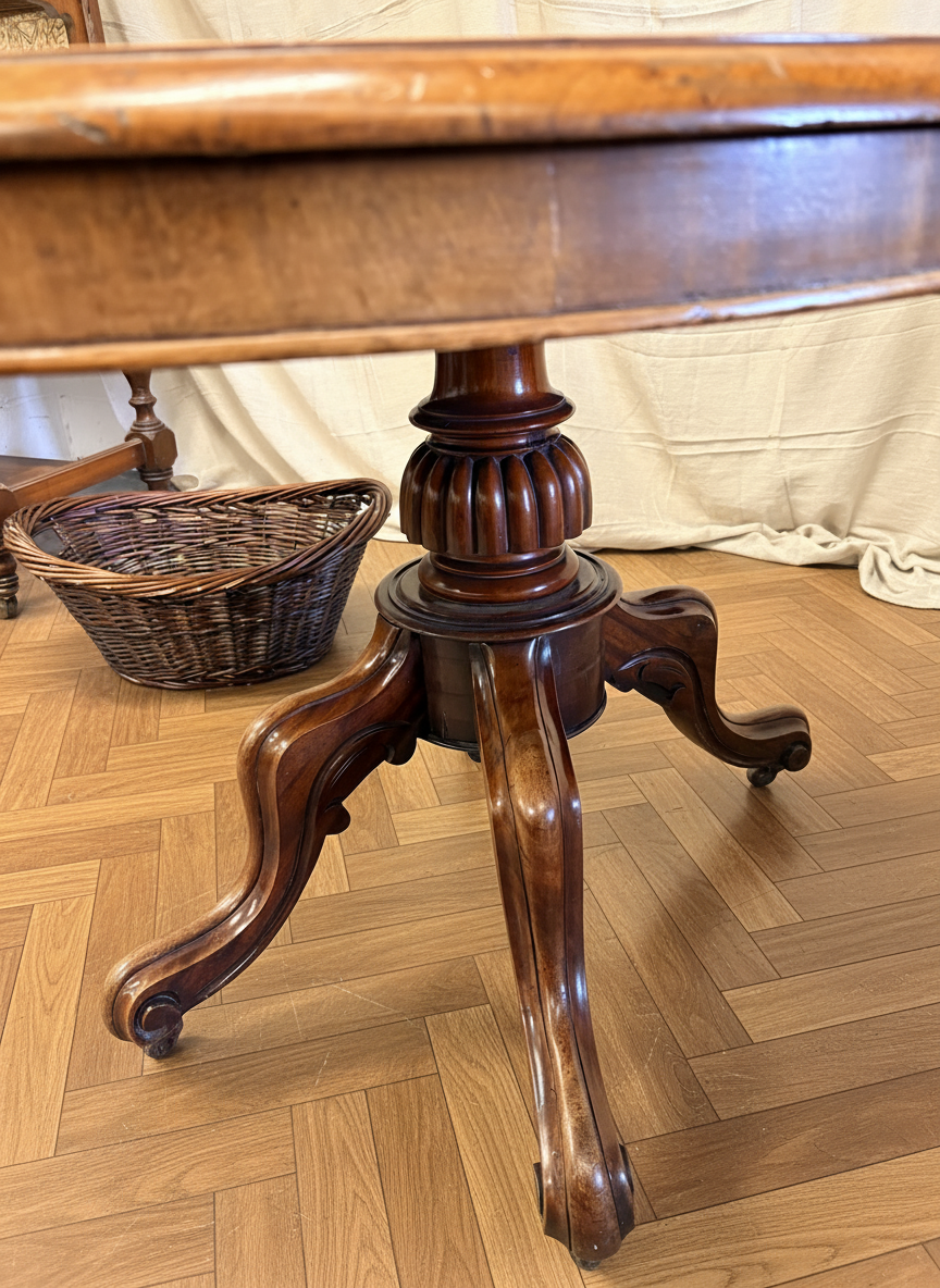 Victorian Antique Mahogany Oval Tilting Breakfast Table Carved legs